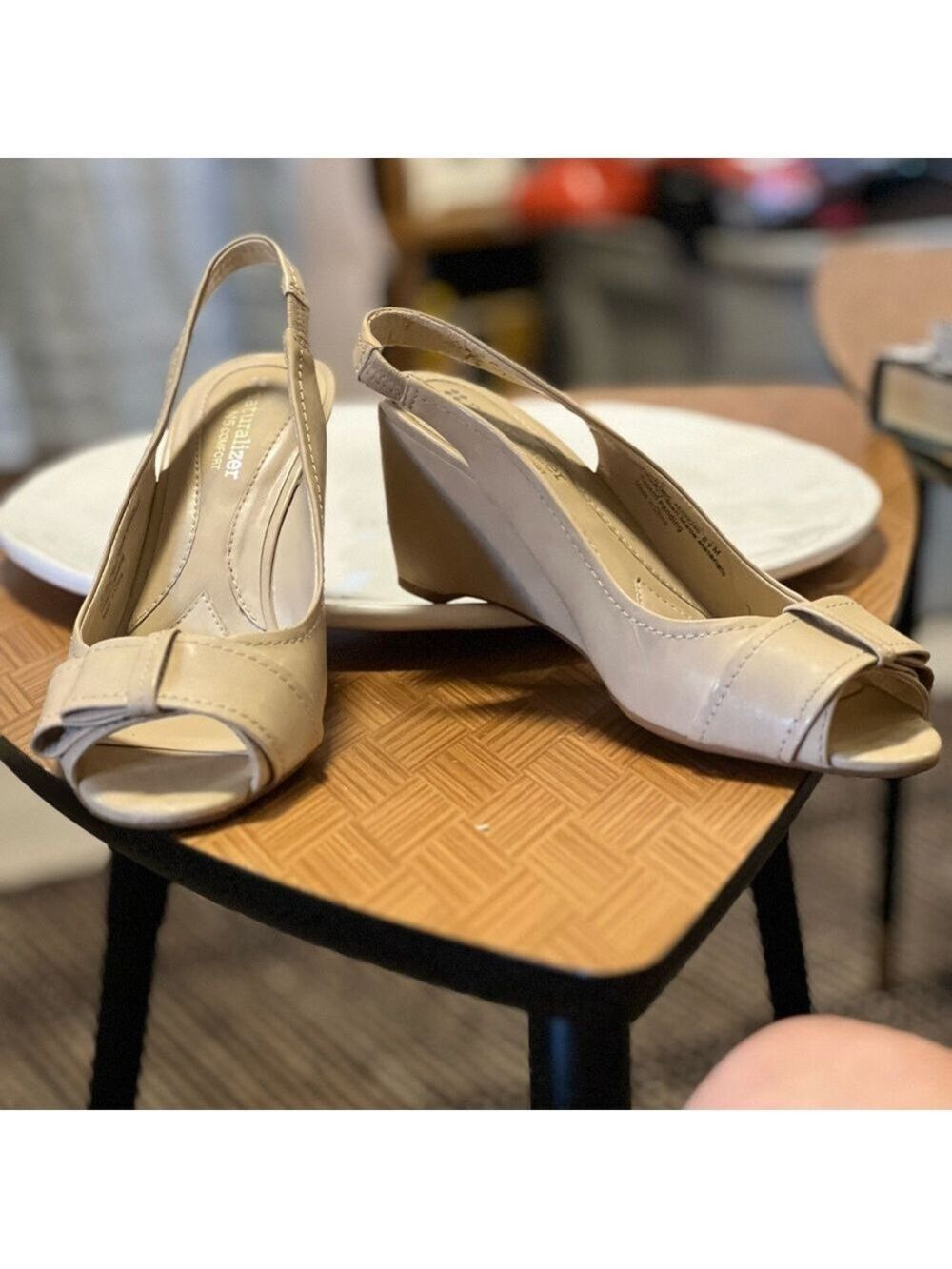 Naturalizer Beige Slingback Wedges with Bow (Suede) - Picture 5 of 8